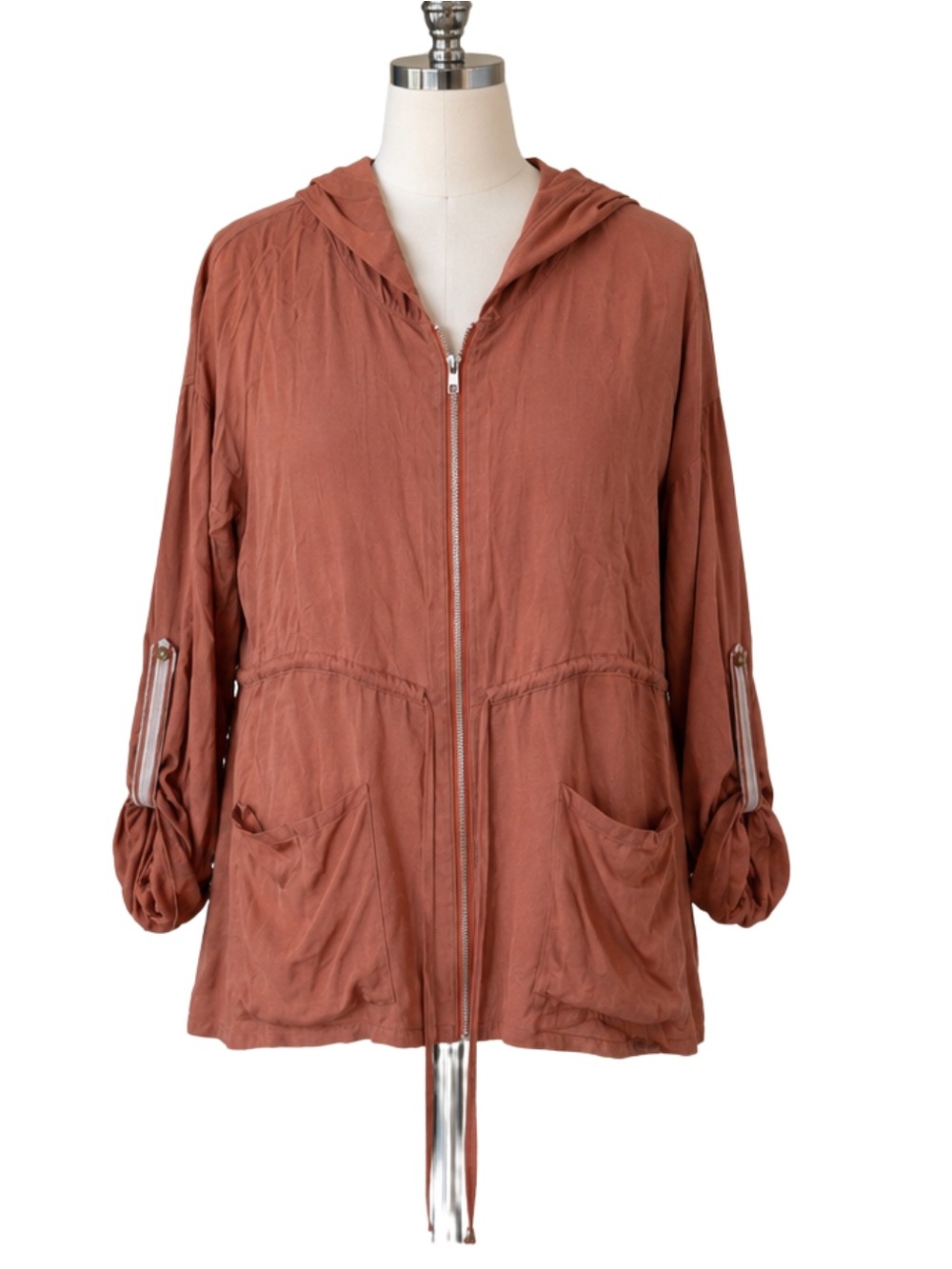 HEM & THREAD Lightweight Utility Jacket Light Terra Cotta Hooded Size Medium NWT